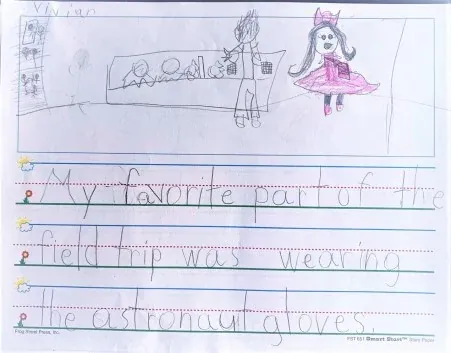 Vivian's drawing of wearing the astronaut gloves